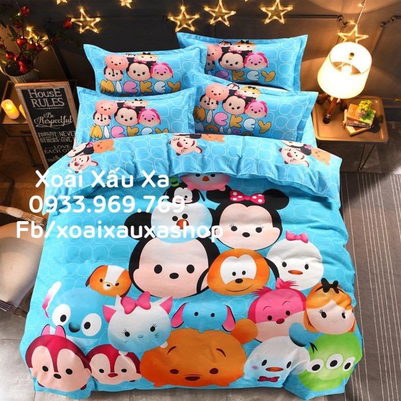 Bộ drap giường hoạt hình minnie, tsum tsum, pooh, stitch
