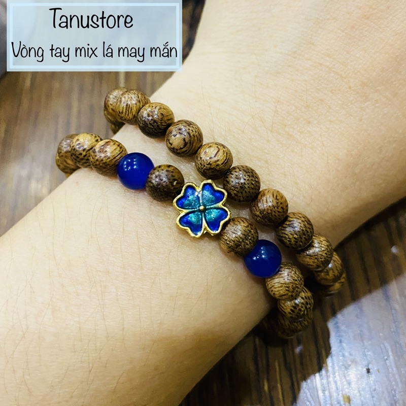 Vòng tay kép Trầm Tốc size 6 li mix lá may mắn và đá màu- đem lại may mắn hanh thông cho người đeo- Tanustore