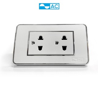 Mặt công tắc ổ cắm Rival AC AR3S viền bạc Ổ cắm đôi 3 chấu 16A