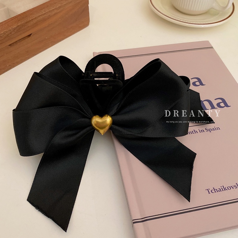 Kẹp Tóc Đính Nơ Họa Tiết Trái Tim Đơn Giản Thời Trang Thu Đông