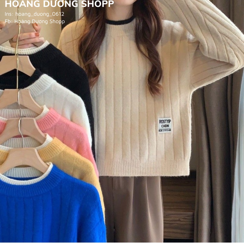 Áo len nữ trơn cổ tròn dài tay chất len dày dặn cao cấp phong cách Hàn Quốc Đủ size M-2XL