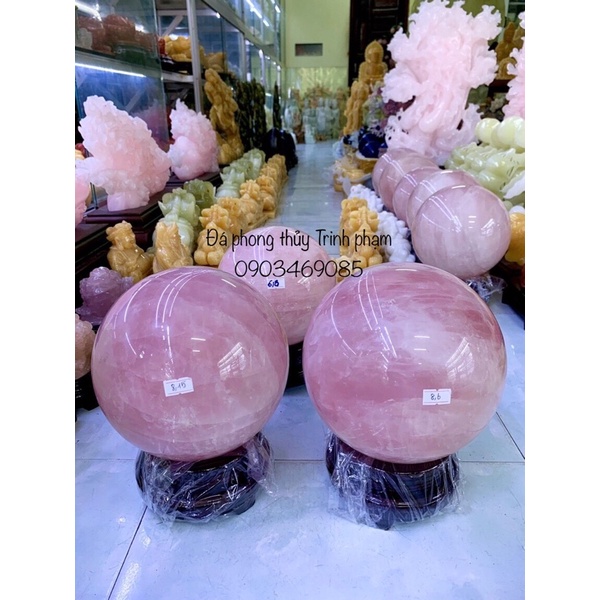 Quả Cầu Đá, Bi Cầu Đá Phong Thủy Đá Hồng - Tặng Kèm Đế Gỗ