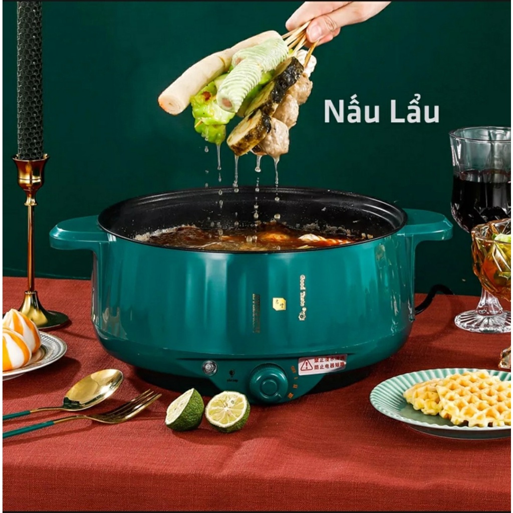 Nồi Lẩu Điện Đa Năng Chống Dính Vân Đá SHANBAN 28cm Kèm Hấp Inox Cao Cấp Xào, Hấp, Chiên...
