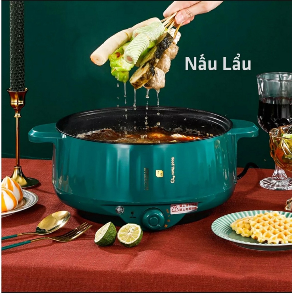 Nồi Lẩu Điện Đa Năng Chống Dính Vân Đá SHANBAN 28cm Kèm Hấp Inox Cao Cấp Xào, Hấp, Chiên...