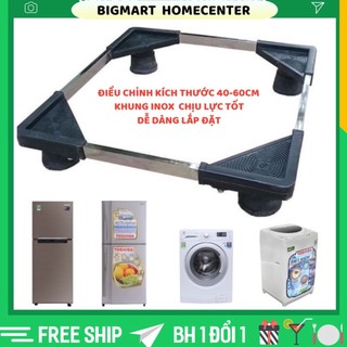 Kệ Máy Giặt, Tủ Lạnh ⭐️FREESHIP⭐️ Kệ Kê Đa Năng Khung Inox Đế Nhựa Chống Rung Điều Chỉnh Được Kích Thước