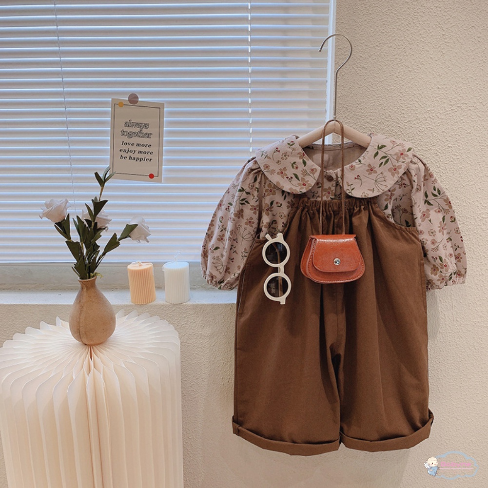 Bộ 2 Món Đầm Hoa + Quần Cổ Búp Bê Thoải Mái Dễ Thương Cho Bé Gái