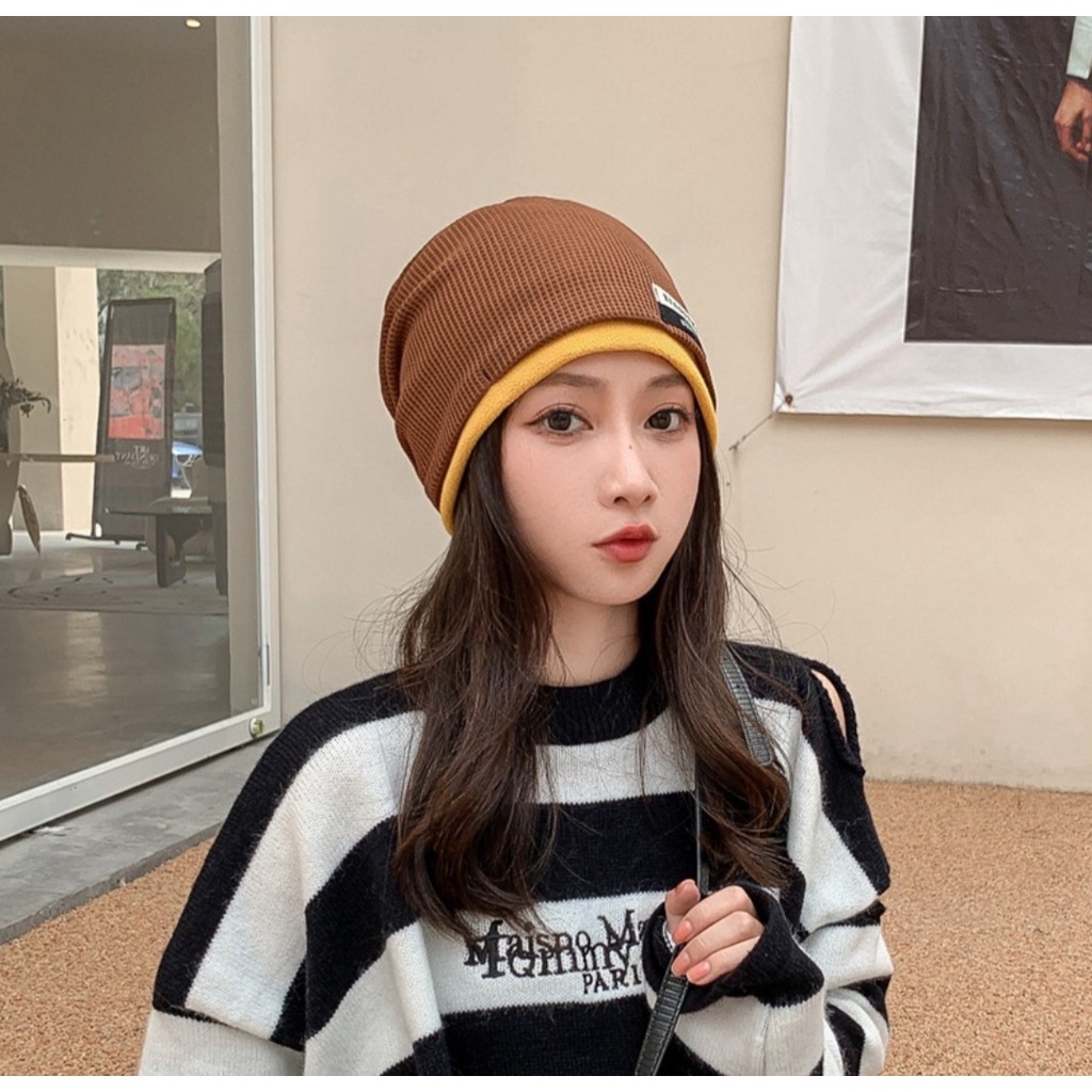 Mũ tạo kiểu kiêm khăn ống đa năng bo viền thời trang tiện lợi phong cách hàn quốc