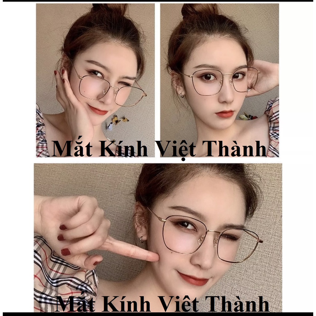 B2M14 gọng kính cận kim loại vuông cho nam nữ siêu mảnh chống anh sáng xanh từ máy tính điện thoại