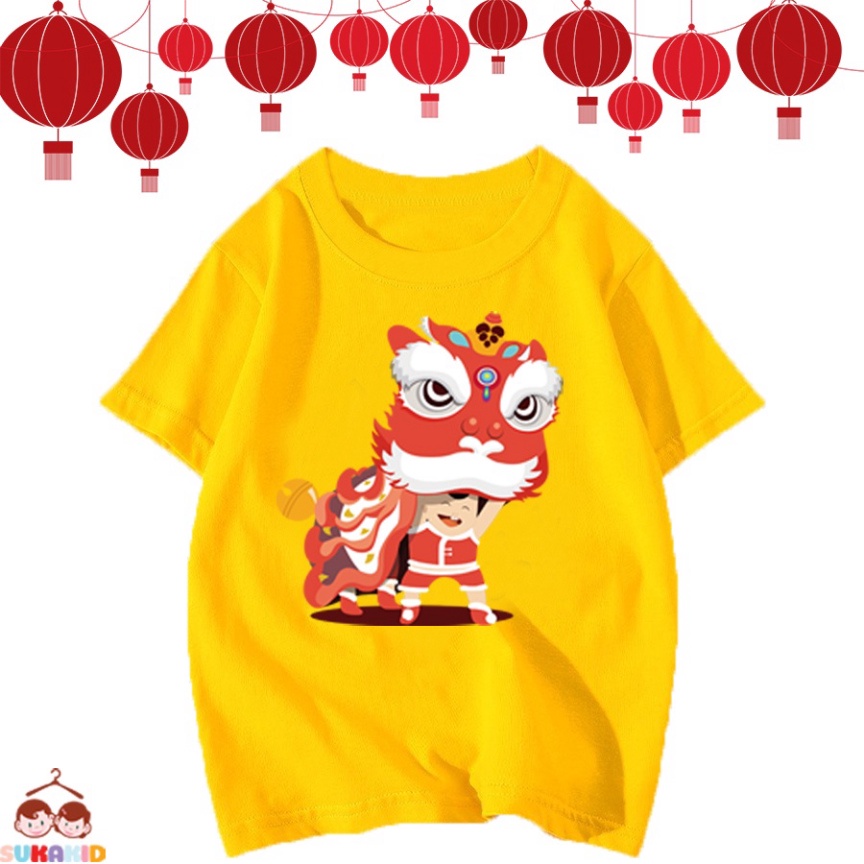 Áo thun trẻ em tết cậu bé đội đàu lân cho bé từ 6kg-30kg.AT12.