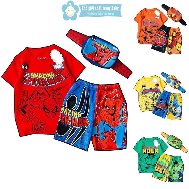 Bộ lửng, đồ siêu nhân trẻ em từ 2 đến 5 tuổi, anh hùng super men, người nhện kèm túi đeo chéo B180