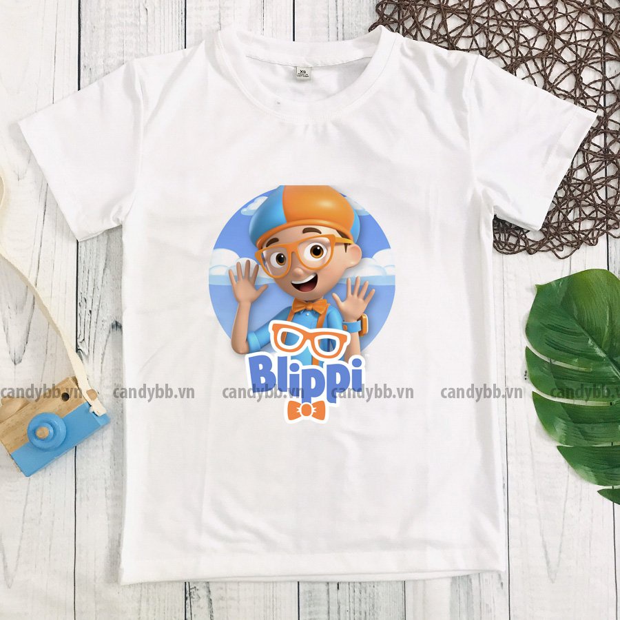Áo thun trắng trẻ em in hình Blippi vui nhộn, áo thun cổ tròn chất mềm mịn
