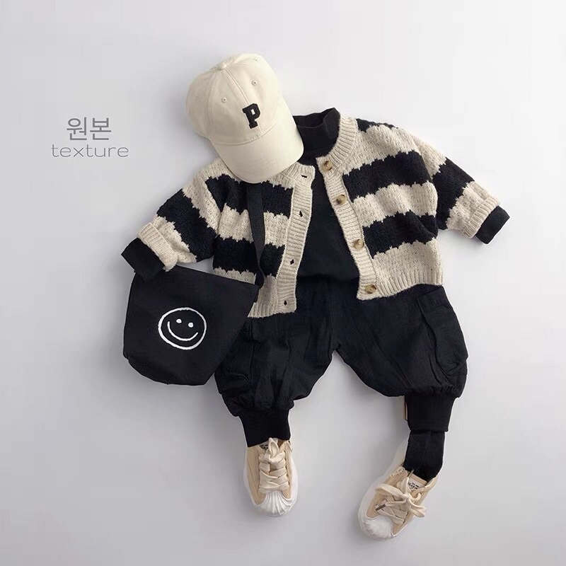 Áo len cardigan sọc đen trắng Hàn Quốc dành cho bé trai bé gái size 80-130