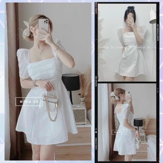Váy xếp ly ngực pha voan, đầm trắng tiêu thư siêu xinh