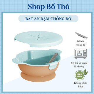 Bát ăn dặm chống đổ cho bé, bát kèm ống hút & nắp ăn snack cho bé tập ăn dặm