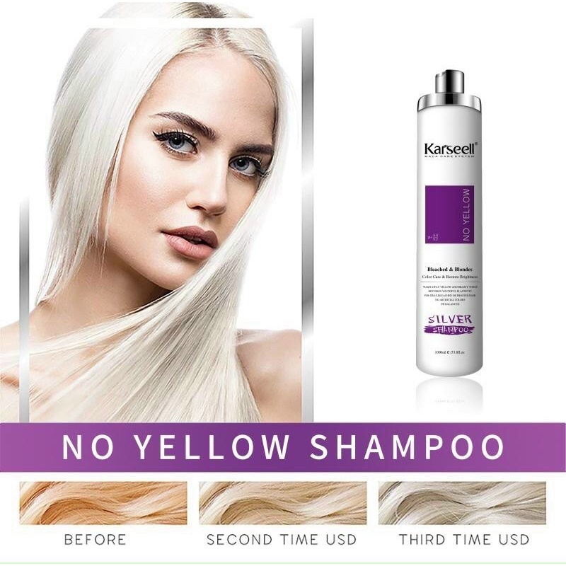 Dầu gội tím khử vàng KARSEELL Silver Shampoo cho tóc tẩy 1000ml dầu gội khử vàng và giữ màu dành cho tóc tẩy nhuộm màu