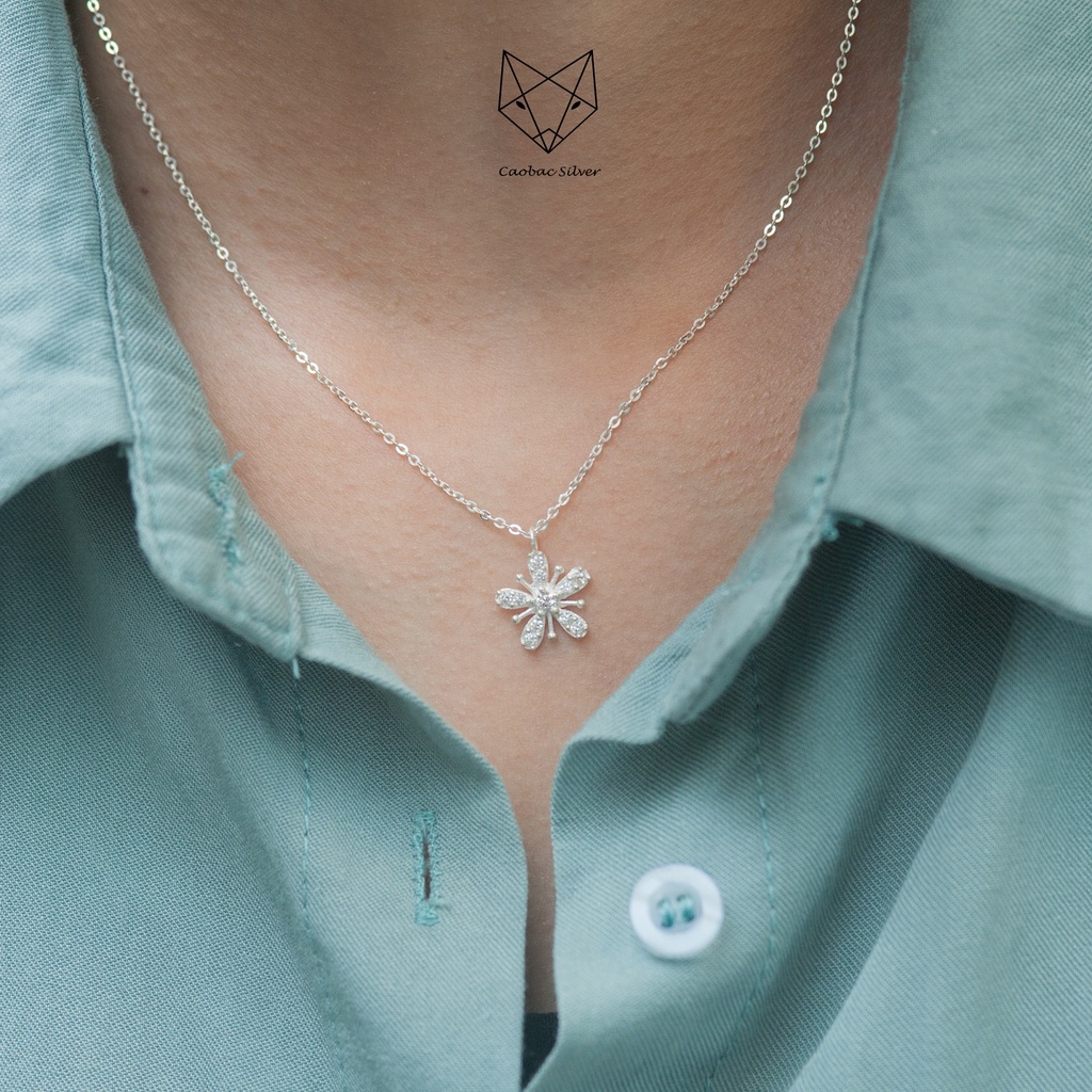 Dây Chuyền Bạc Ta Cao Cấp CaoBac Silver Thiết Kế Hoa Tuyết Năm Cánh Tinh Tế Nhẹ Nhàng, Thanh Lịch Cho Bạn Gái
