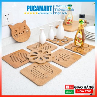 Đế Lót Nồi, Chén Bát PUCA Cách Nhiệt Bằng Gỗ, Miếng Lót Nồi, Lót Ly, Chén, Đế Lót Có Đệm Cao Su Chống Trượt