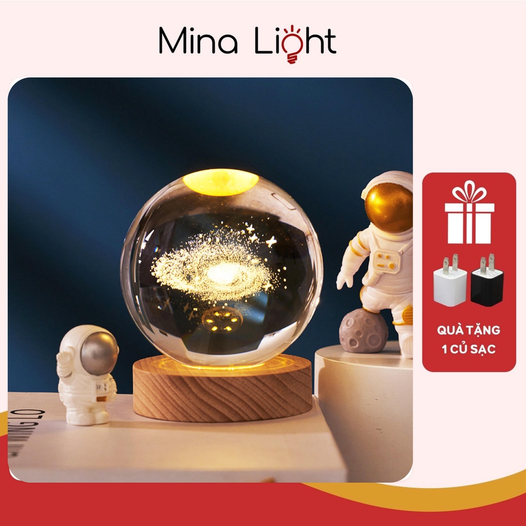 Quả cầu pha lê phát sáng, đèn ngủ 3d để bàn đèn led trang trí phòng ngủ phòng khách siêu dễ thương
