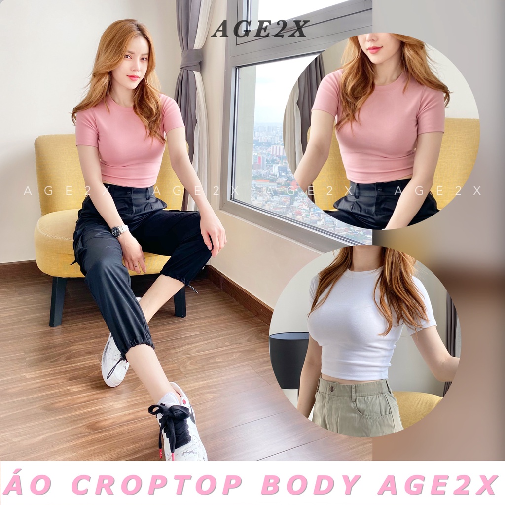 🆘Áo croptop nữ tay lỡ, ôm body, chính hãng AGE2X, chất thun borib cotton siêu co giãn, mềm mại, thấm hút chuẩn hàng VNXK
