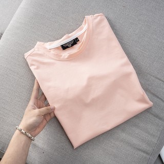 Áo thun nam nữ cổ tròn màu hồng nhẹ,vải cotton co giãn 4 chiều cực mềm mịn