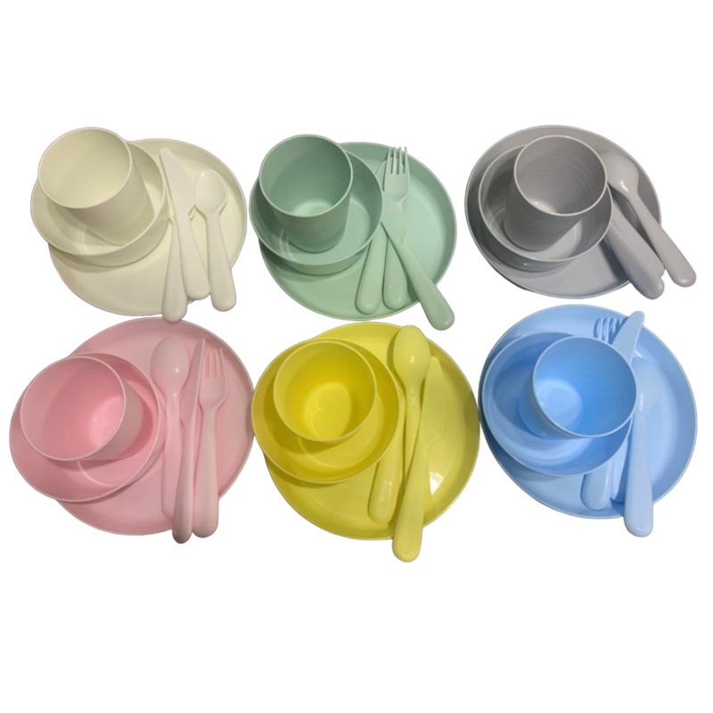 Set đồ ăn dặm cho bé theo màu gồm bát đĩa cốc thìa dao dĩa Kalas IKEA chính hãng