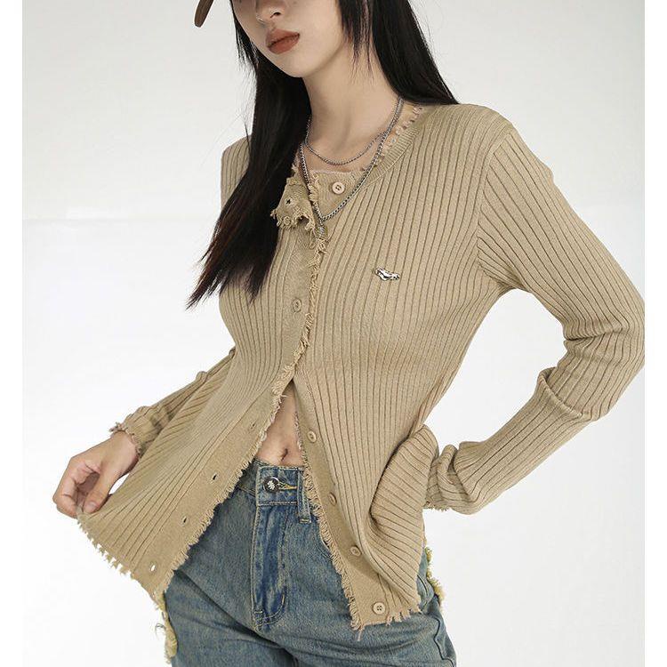 Áo Cardigan Dệt Kim Tay Dài Dáng Ôm Phong Cách Pháp Cổ Điển Thời Trang Cho Nữ