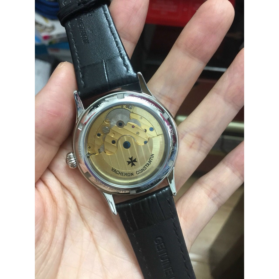 Đồng hồ Nam Patex 6kim cơ automatic máy nhật vàng có lịch thứ ngày trăng sao dây da