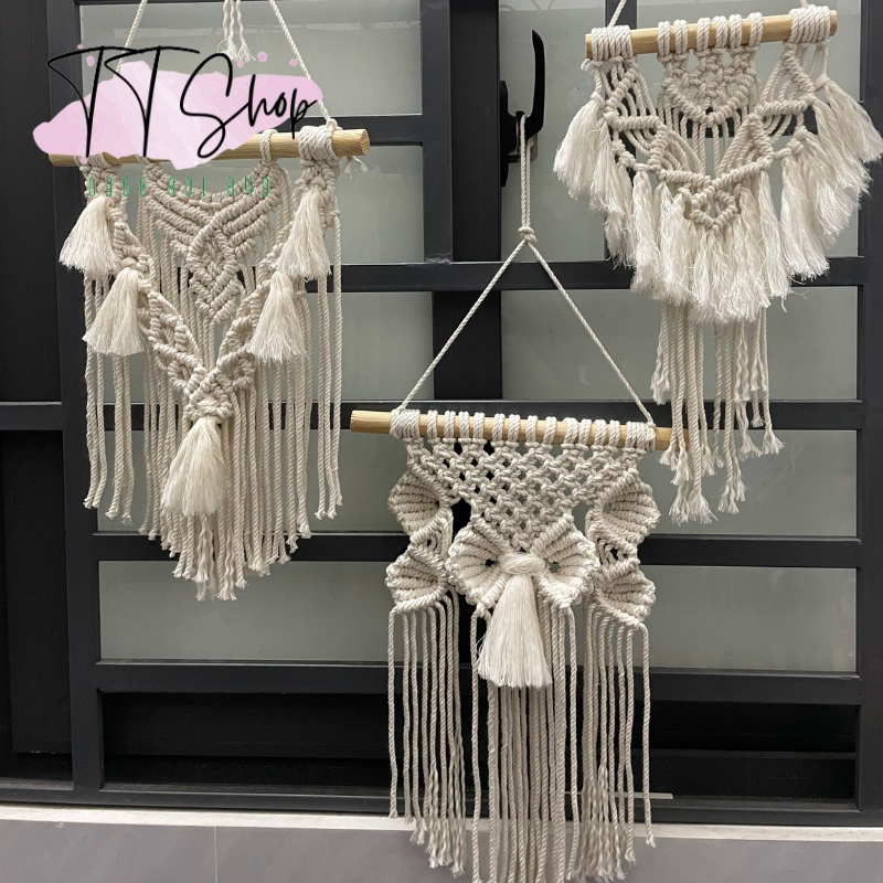 Mành treo tường mini macrame trang trí nhà cửa, decor phòng ngủ, quán cà phê, màu sắc theo yêu cầu | TT Shop
