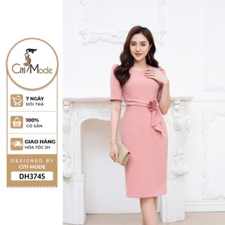 Đầm công sở citi mode fashion thiết kế dáng ôm tay lỡ đính hoa eo dh3745