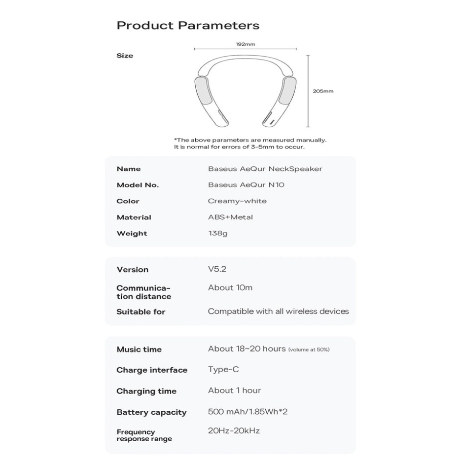 Loa Đeo Cổ Bluetooth 5.2 Baseus N10 Neck Speaker Âm Thanh Vòm Có Thể Gập