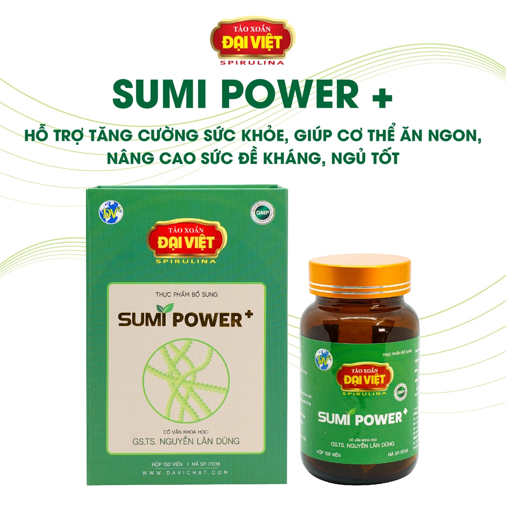 Tảo xoắn Đại Việt Sumi Power + Viên uống Spirulina 100% tảo giúp cơ thể ăn ngon, ngủ tốt. Lọ 150v