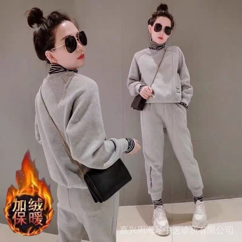 Bộ Đồ Thể Thao Dáng Rộng Lót Lông Cừu Dày Dặn Giữ Ấm Mùa Thu Đông Phiên Bản Hàn Quốc Mới Cho Nữ