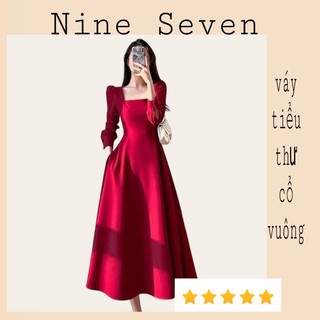 Đầm dự tiệc cổ vuông tay bồng Váy maxi dáng xoè dài tay bồng chất umi màu đen đỏ