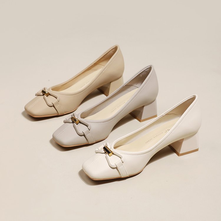 Giày Búp Bê Mũi Tròn Màu Trơn Đính Nơ Thời Trang Cho Nữ