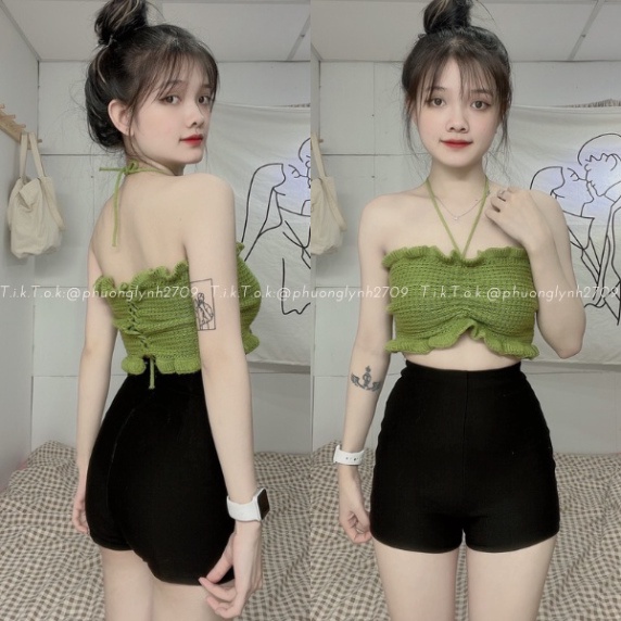 Áo cúp ngực len dệt kim , áo ống ,áo quây phối dây cột cổ hàng loại 1 (PLA96)