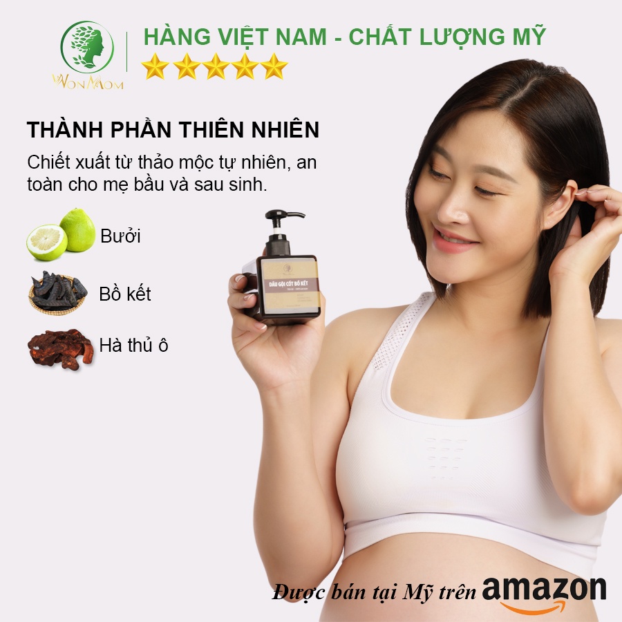 [ Giảm 35K - Đơn 339K ] Dầu Gội Cốt Bồ Kết Sạch Gàu, Nuôi Dưỡng Tóc Đen Mượt Wonmom 250ml