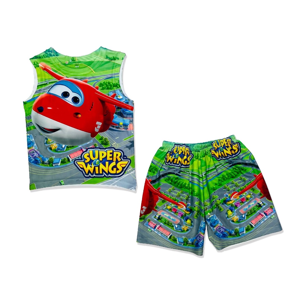 Quần áo bé trai Thun lạnh size đại từ 10kg - 40kg in 3d hình super wings Kunkun Kid BL164