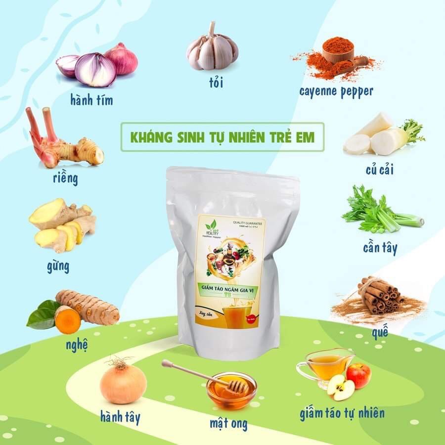 Kháng sinh tự nhiên; Giấm táo ngâm gia vị  xay sẵn túi tiện lợi Viethealthy 1 lít