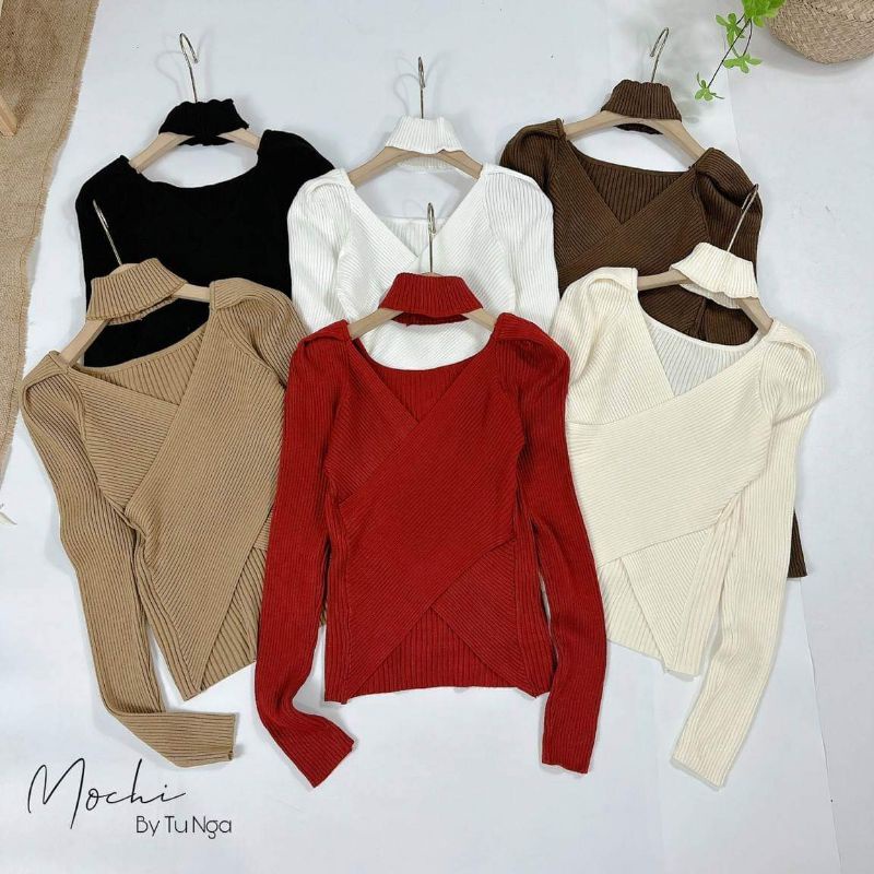 Áo len chéo ngực cổ choker hàng QC