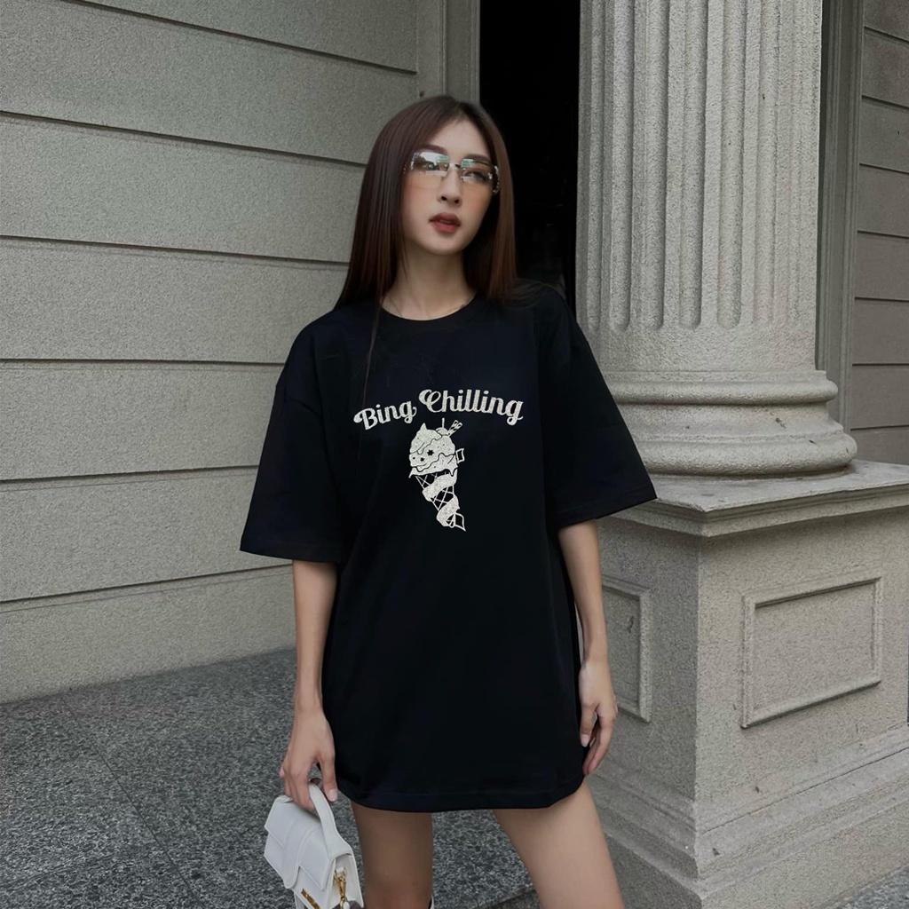 Áo thun unisex Bing Chilling TYOUS in nhũ bạc kim tuyến