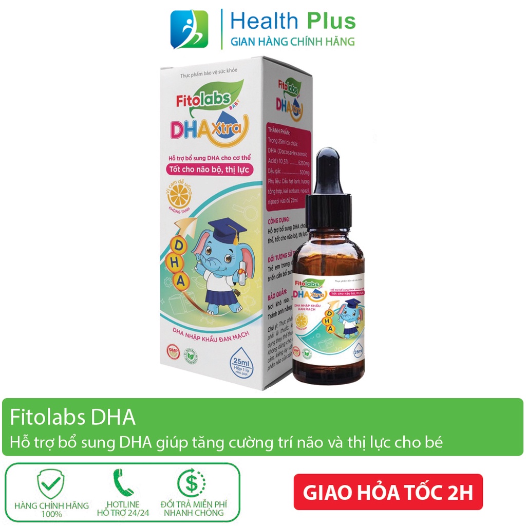 DHA Nhỏ Giọt Không Tanh Fitolabs DHA Xtra Cho Bé Giúp Tăng Cường Thị Lực Và Trí Não - Hộp 1 Lọ x 25ml