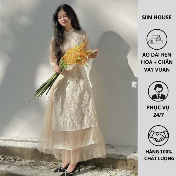 (CÓ BIG SIZE) SÉT ÁO DÀI HOA NỔI PHỐI TAY VOAN LỠ + CHÂN VÁY MIDI VOAN