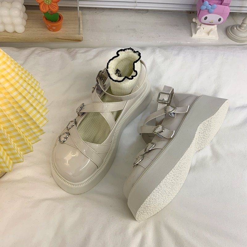 Giày Lolita Nữ Quai Đan Chéo Khoá Trái Tim Xinh Xắn