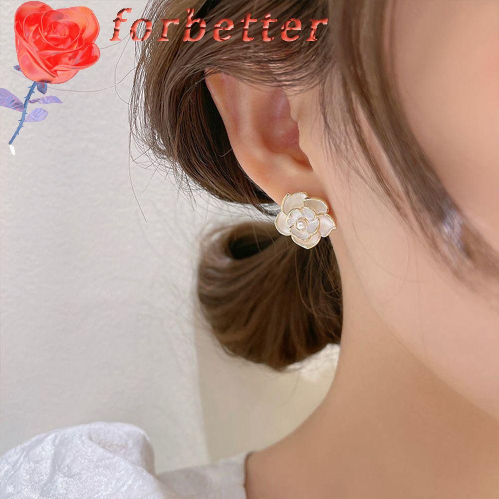 Bông tai dáng dài hình hoa hồng đính ngọc trai phong cách Hàn Quốc ngọt ngào thời trang cho nữ