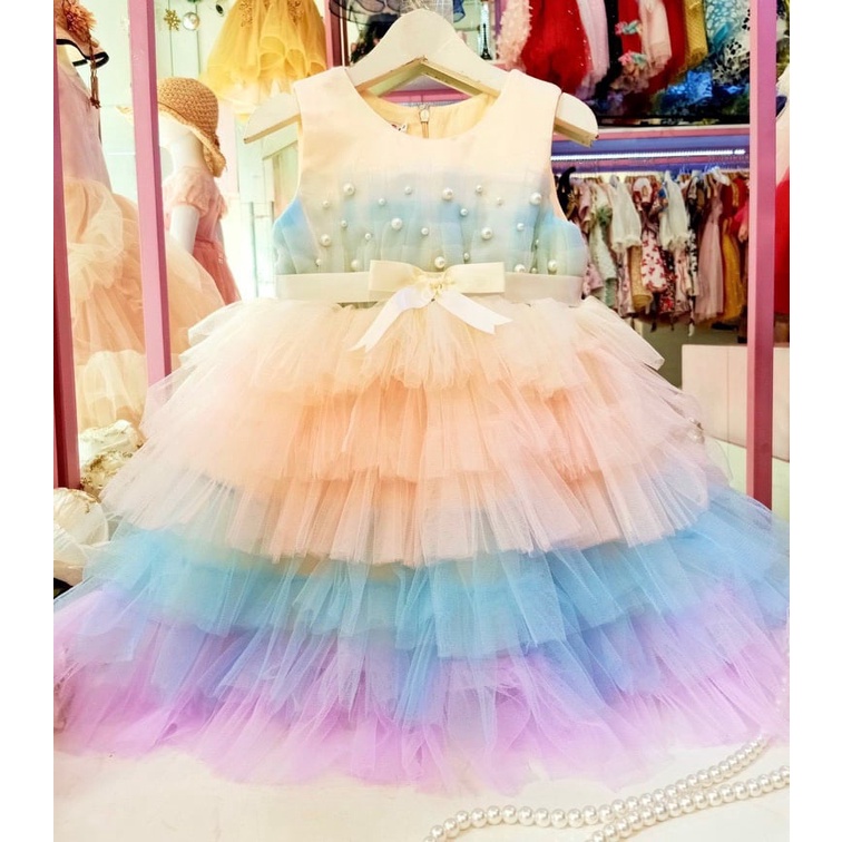 Váy công chúa cầu vòng nhiều tầng cho bé gái 8-30kg