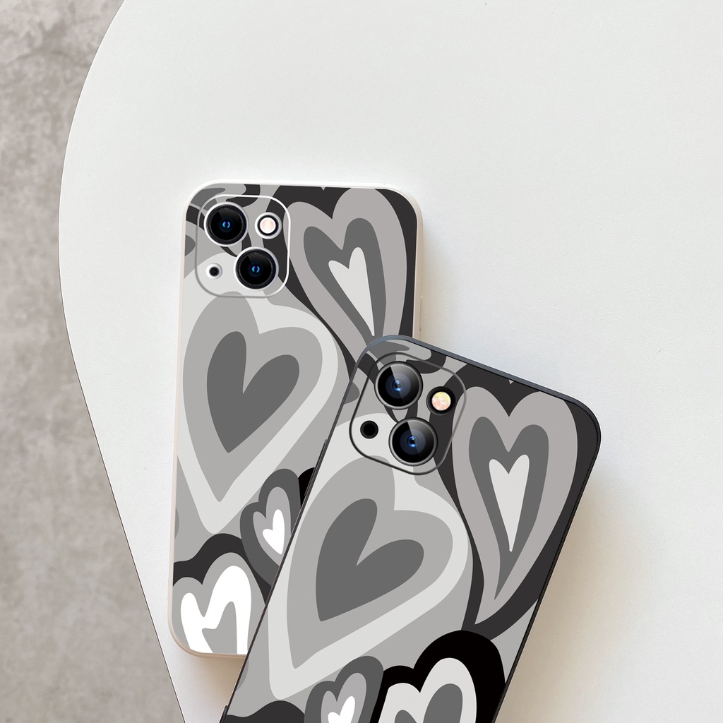 Ốp Điện Thoại tpu Viền Thẳng In Trái Tim Cho iPhone 11 13Pro 14 12 7plus 8plus 7 6 6plus x xr xsmax 11Pro max 14plus