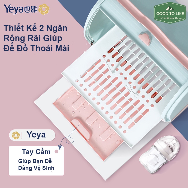 Khay Giá Úp Bình Sữa Có Nắp Đậy Yeya Cao Cấp,Có Khay Thoát Nước Hình Chữ Nhật.Giá úp Bình Sữa và Núm Ti tiện lợi cho Mẹ