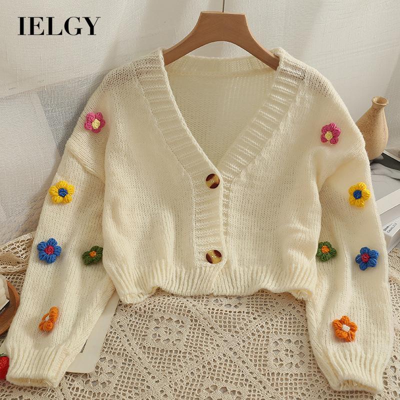 IELGYÁo cardigan Dệt Kim Cổ Chữ v Màu Sắc Tươi Tắn Phong Cách Hàn Quốc Cho Nữ