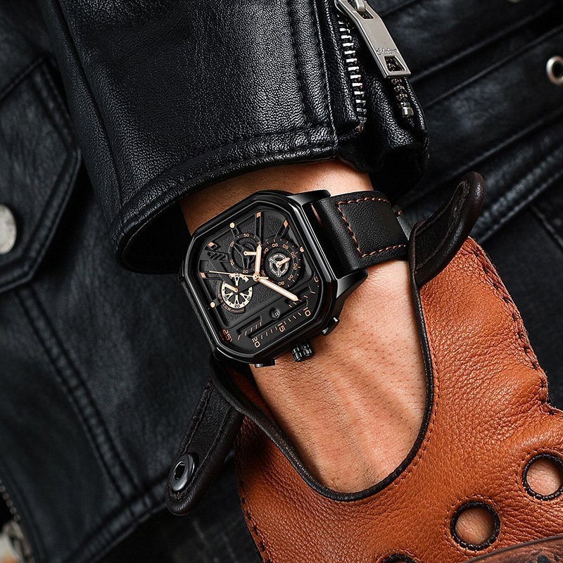 Đồng Hồ Nam Pagini Mặt Vuông Dây Da Hàng FulBox - Thiết Kế Độc Đáo - Bảo Hành 12 Tháng