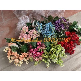 Hoa Giả- Cụm cherry 7 nhánh - điểm hạt xốp. cắm điểm siêu đẹp!